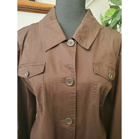 Liz Jordan Women's Brown Cotton Long Sleeve Collared Buttons Long Coat - Picture 2 of 12